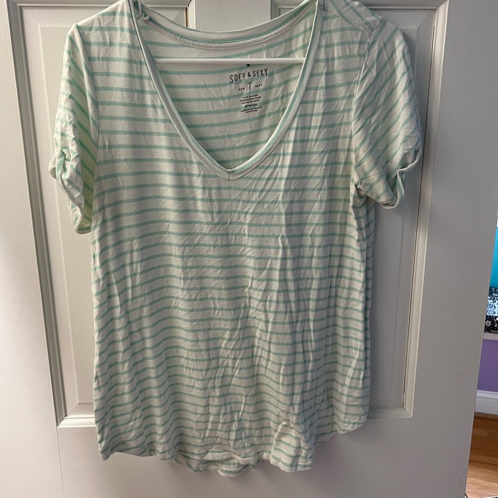 American Eagle striped soft v-neck